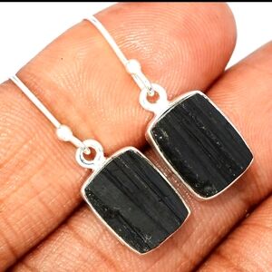 Natural black Tourmaline dangle earrings sterling silver 925